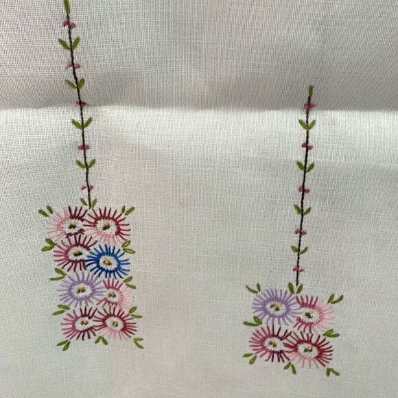 VINTAGE Hand Embroidered Linen Floral Table Runner 18 1/4” W X 39” L - Picture 6 of 10